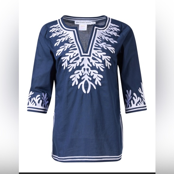 GRETCHEN SCOTT Navy Reef Embroidered Cotton Poplin Tunic XS - Picture 9 of 9